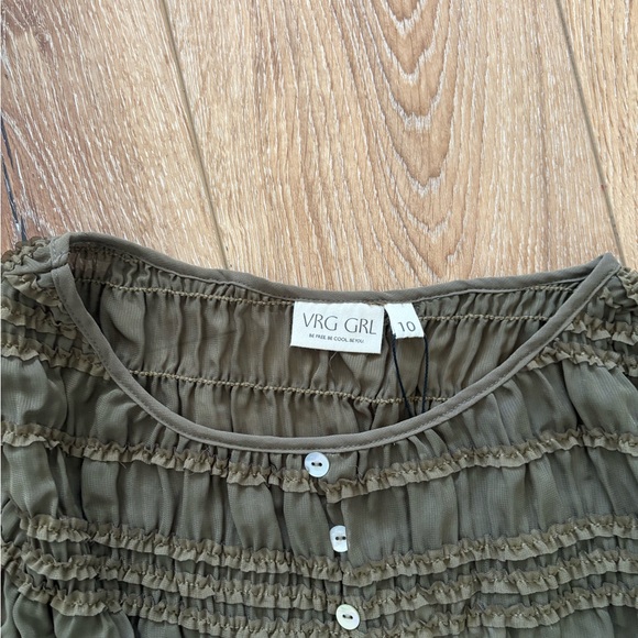 VRG GRL- olive smocked top and skirt - Picture 3 of 4